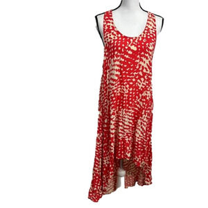 EUC, LOVE CHESLEY, Red, Cream, Cut-Out Back, High-Low, Dress, Size L, 100% Rayon